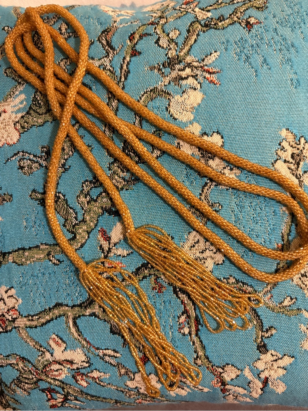 Antique Art Deco Gold Flapper Sautoir Beaded Lariat Necklace